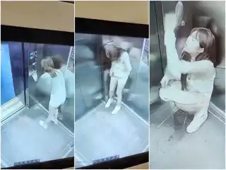 Hidden Camera Beautiful girl peeing in the elevator