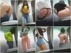 Several beautiful school girls peeing in ponytails