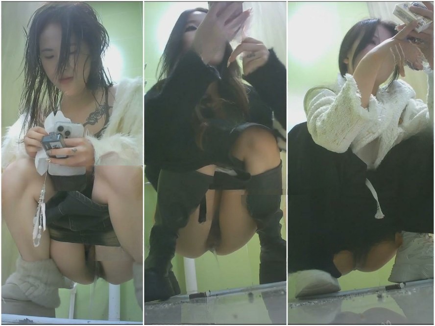 Hidden Camera 新たに流出した高画質トイレ映像❤️ KTVやバーの女性用トイレのパノラマ映像。トイレに隠れてビデオを見ている女の子た…