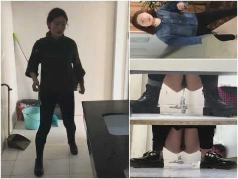 Girls on the Toilet 冴えない男が勤務中にサボって職場の女子トイレに潜入❤️メガネをかけた大人っぽい女性同僚2人が用を足す様子…
