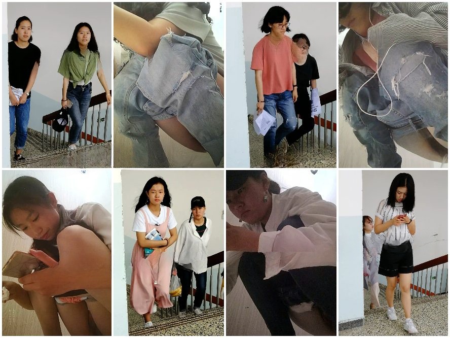 Public Restroom 大学街のフルHDパノラマビュー。数人の美しい若い女性が写っている